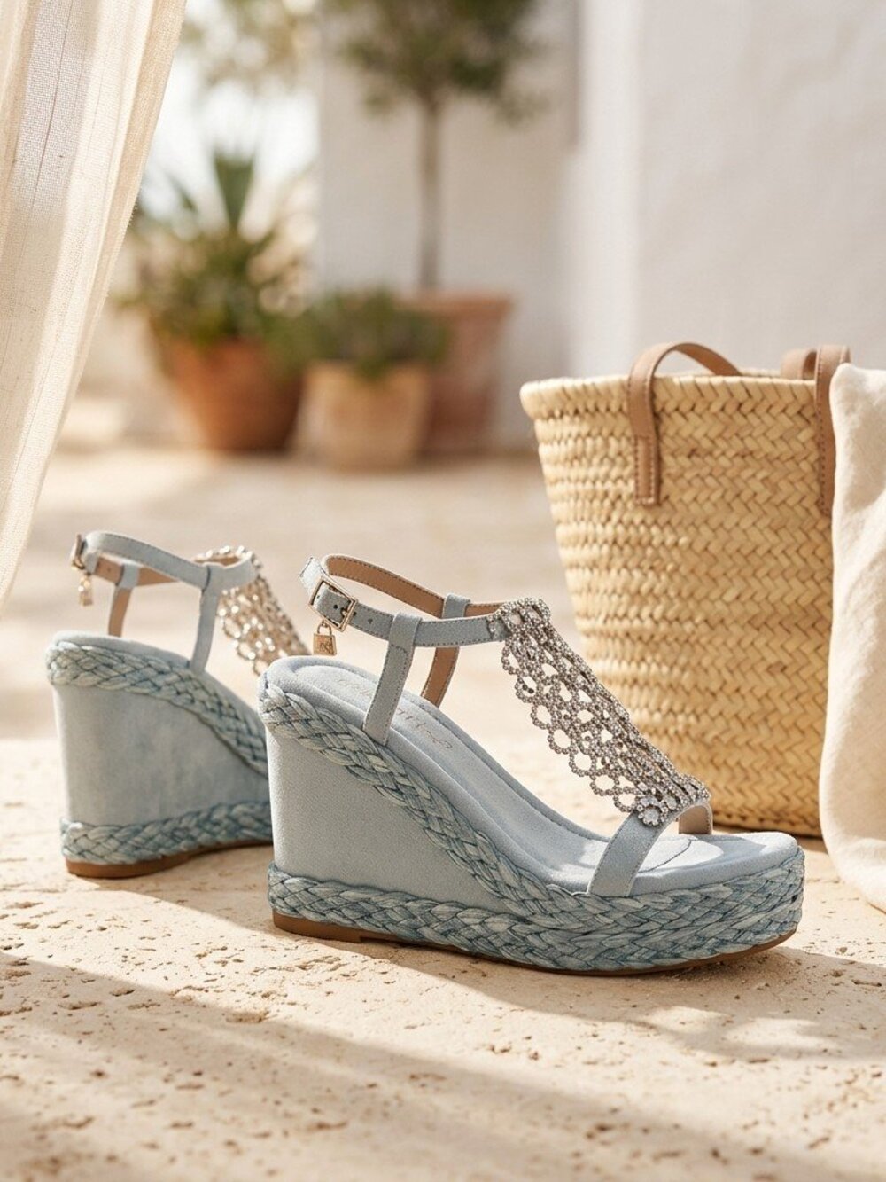 Celeste Crystal Wedge Sandals